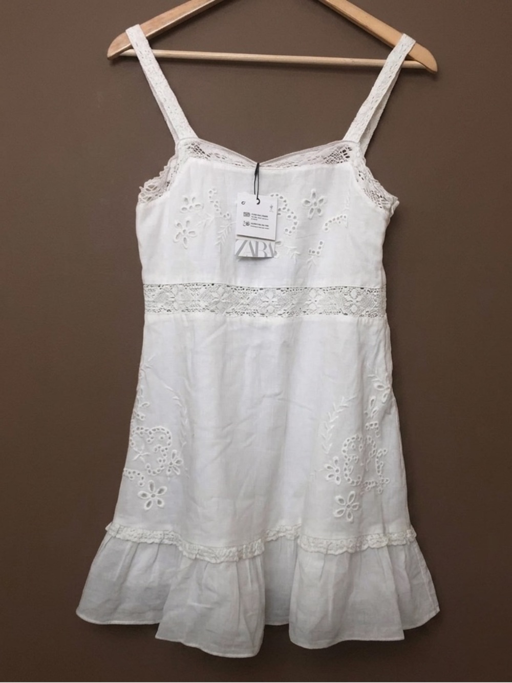 Zara White Cotton Eyelet Linen blend Sundress - Picture 1 of 5